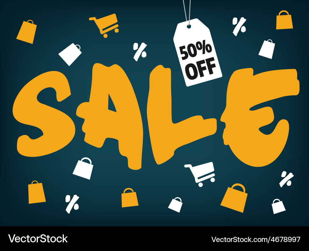 Big brush style sale with shopping icons on dark Vector Image