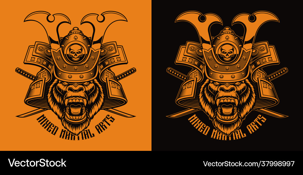 Black and white gorilla samurai Black and white gorilla samurai vector image