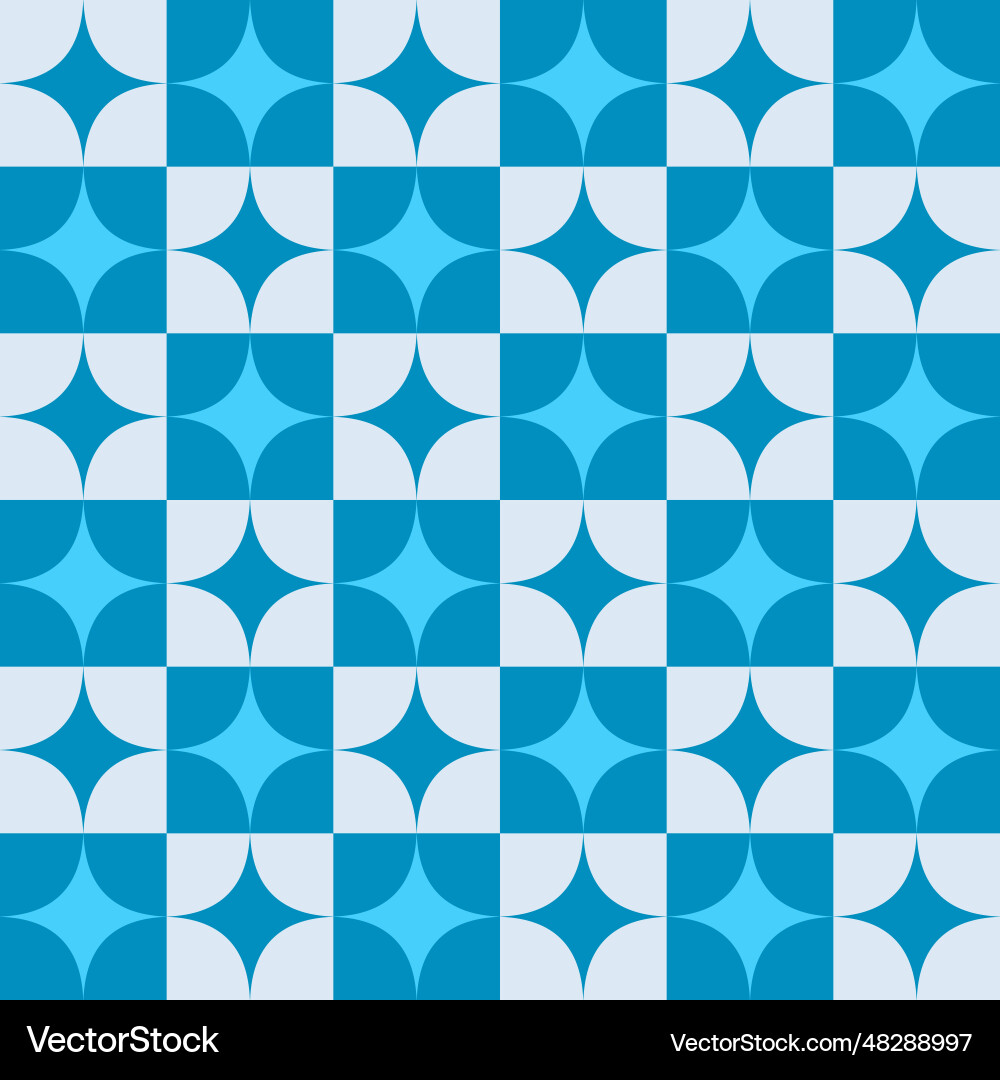Checkered retro blue starbursts seamless pattern Checkered retro blue starbursts seamless pattern vector image