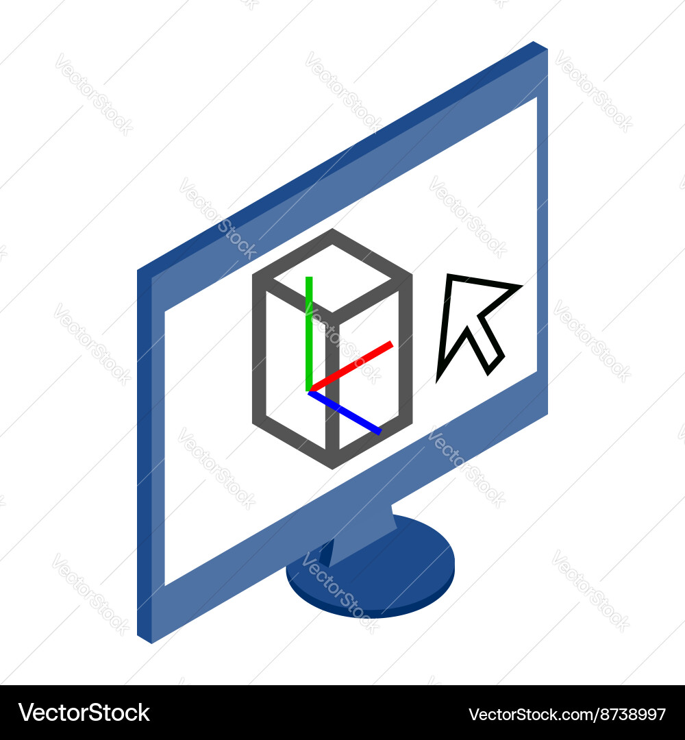 Computer monitor icon in isometric 3d style Vector Image