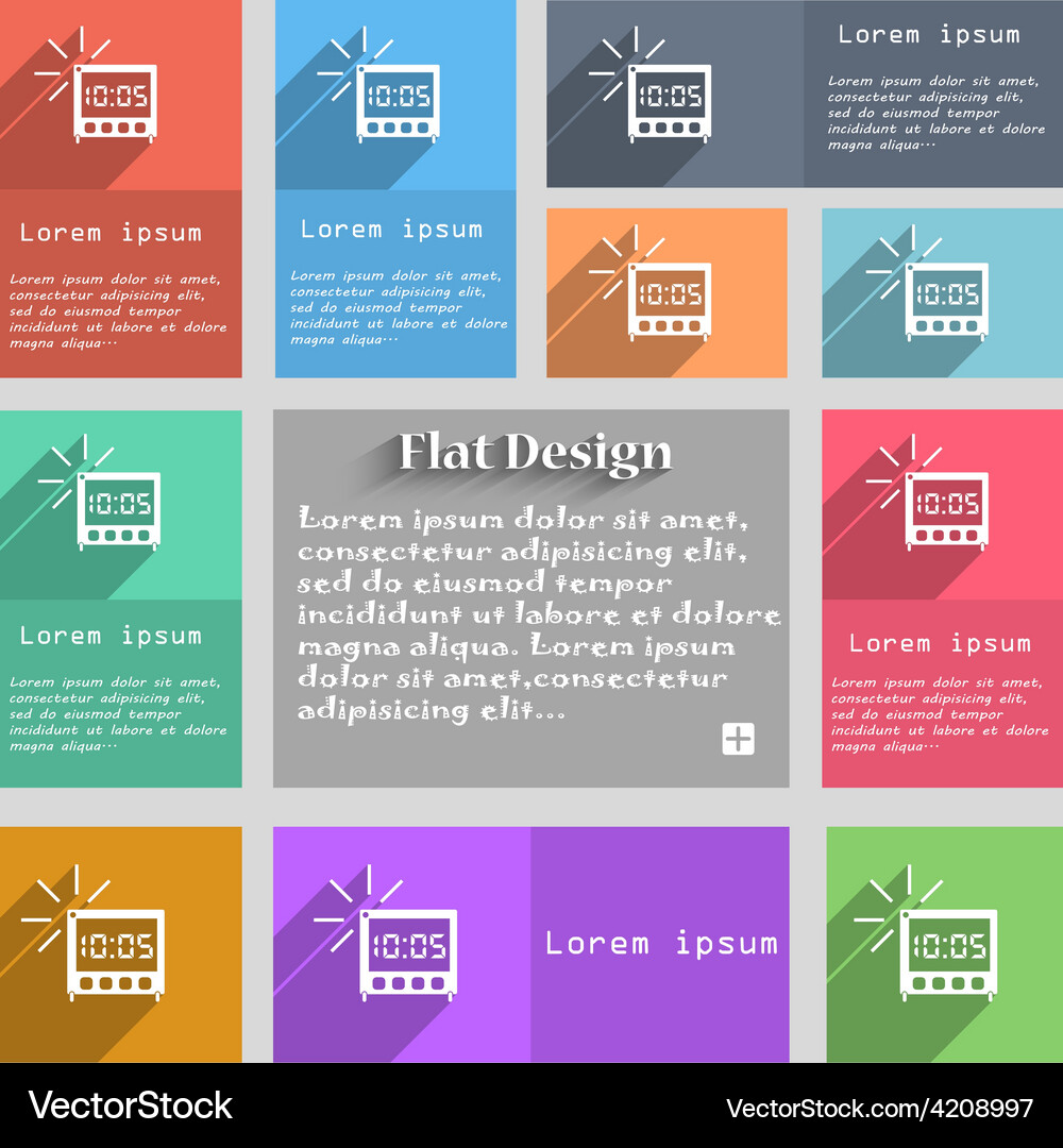 Digital alarm clock icon sign set of multicolored Vector Image