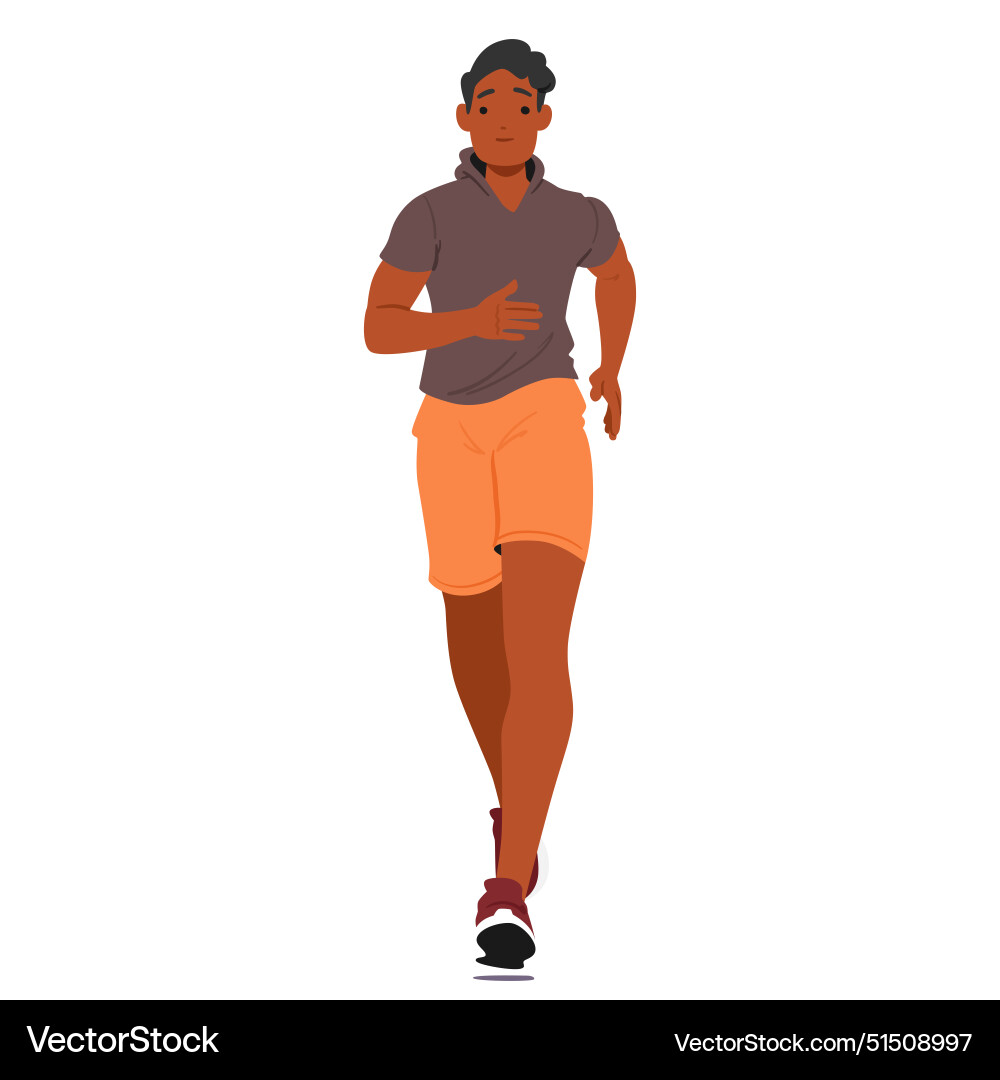 Front view of young man running with focus Front view of young man running with focus vector image