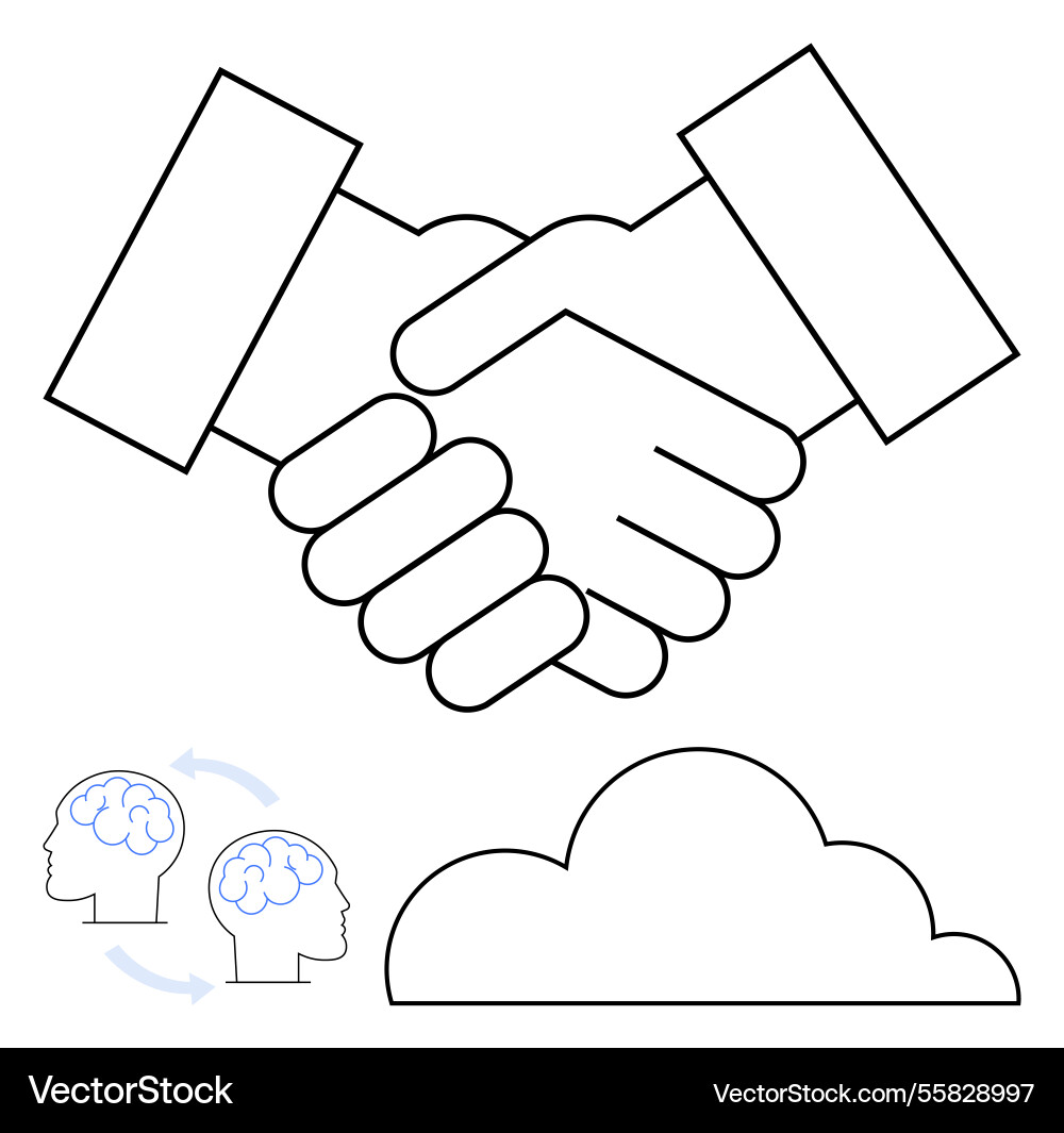 Handshake with cloud and brain connection Handshake with cloud and brain connection vector image