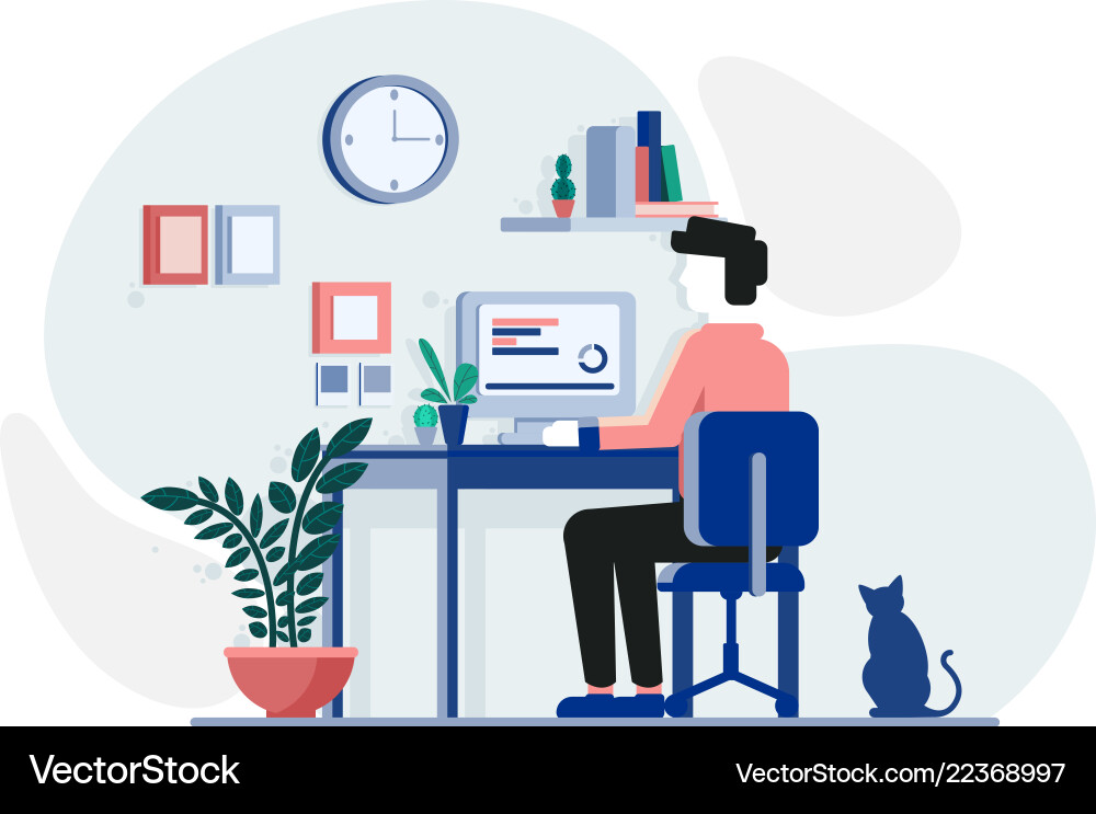 Man Working on Computer at Desk vector image