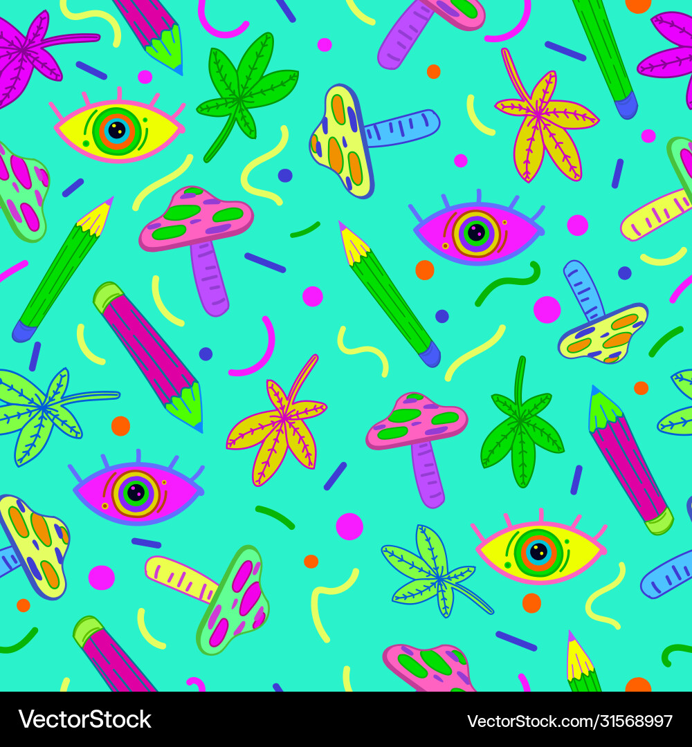 Psychedelic Eyes & Mushrooms Pattern vector image
