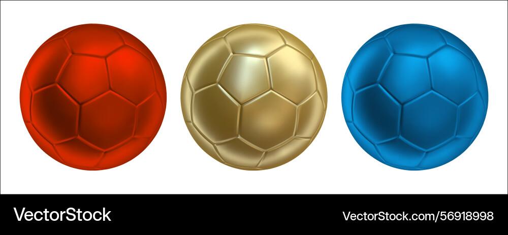 3d soccer balls icons red gold and blue color 3d soccer balls icons red gold and blue color Vector Image