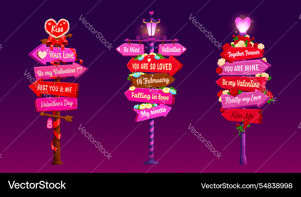 Cartoon Valentinstag Holz Schilder für Liebe Cartoon Valentinstag Holz Schilder für Liebe vektorbild