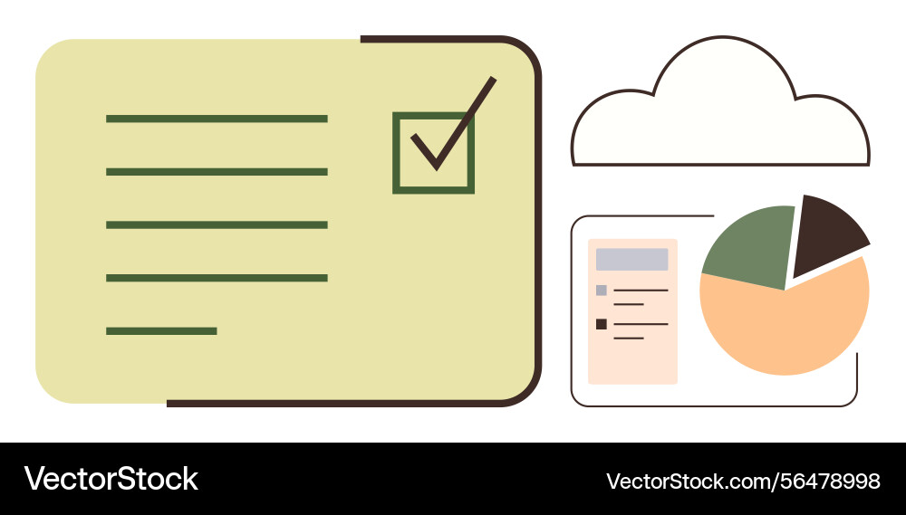 Cloud-based data management with checklist pie Cloud-based data management with checklist pie vector image