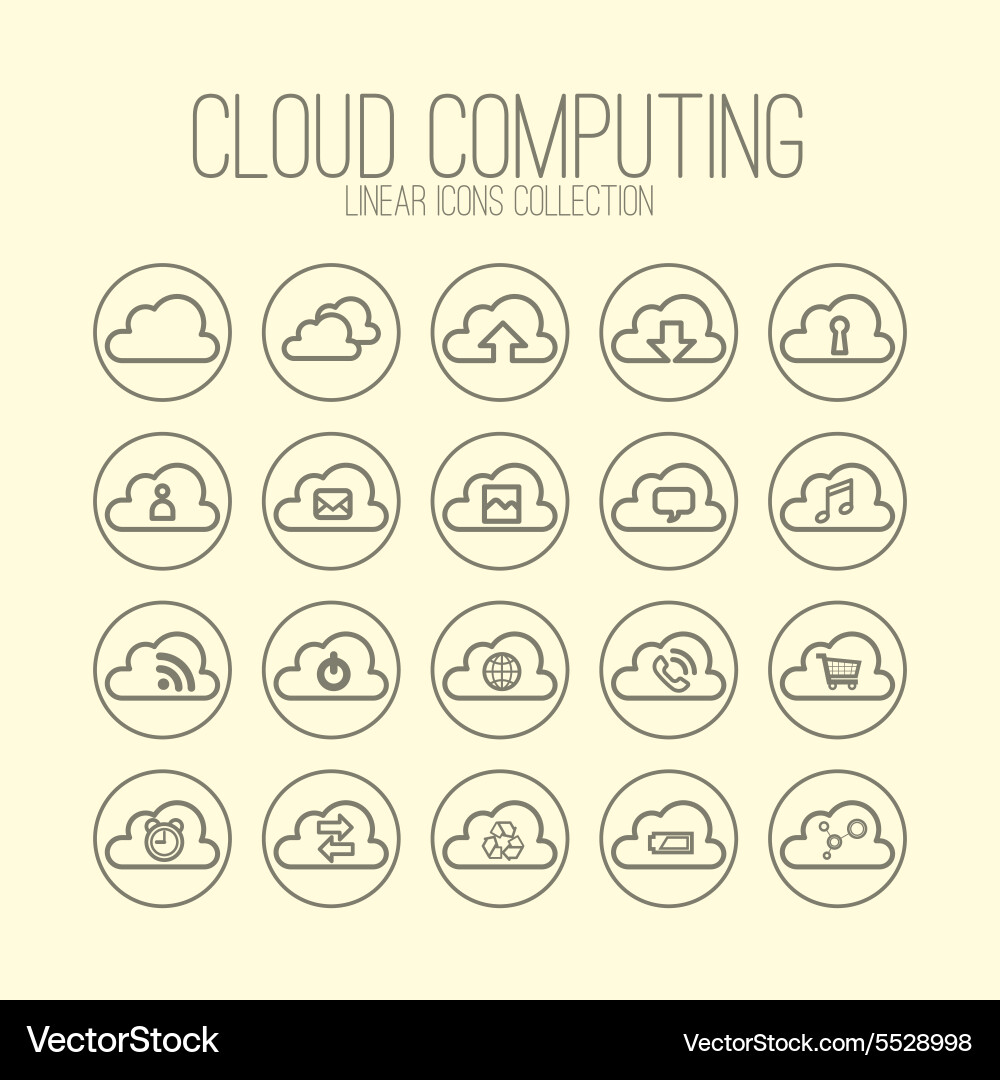 Cloud computing linear icons collection vector image