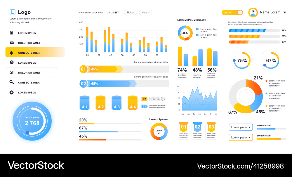Dashboard ui admin panel design template Dashboard ui admin panel design template vector image