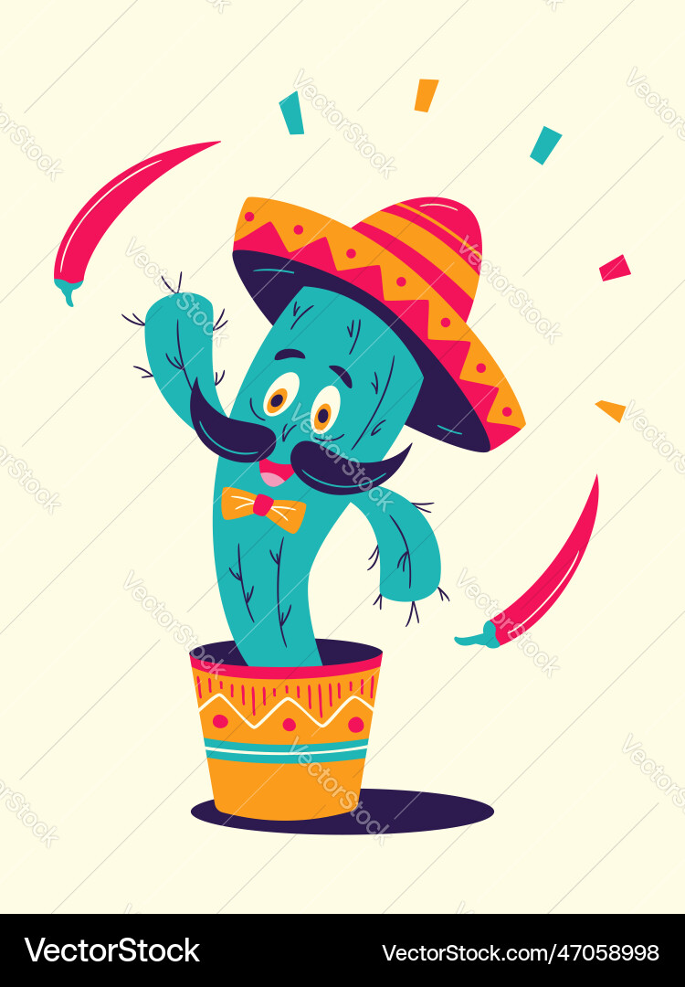 Fiesta Banner mit Kaktus in Sombrero und Chilie Fiesta Banner mit Kaktus in Sombrero und Chilie vektorbild