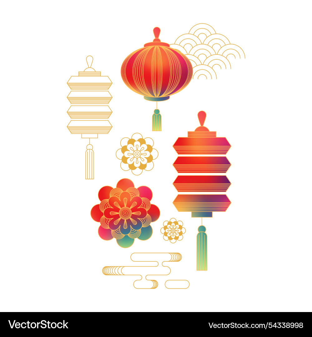Greeting card happy chinese new year symbols Greeting card happy chinese new year symbols vector image