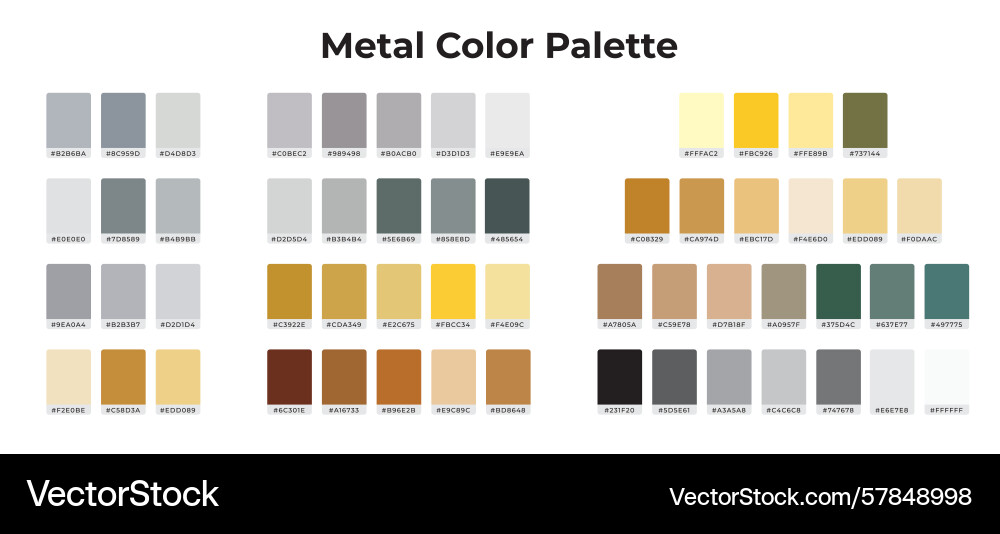 Metal color palette set with hex code Vector Image