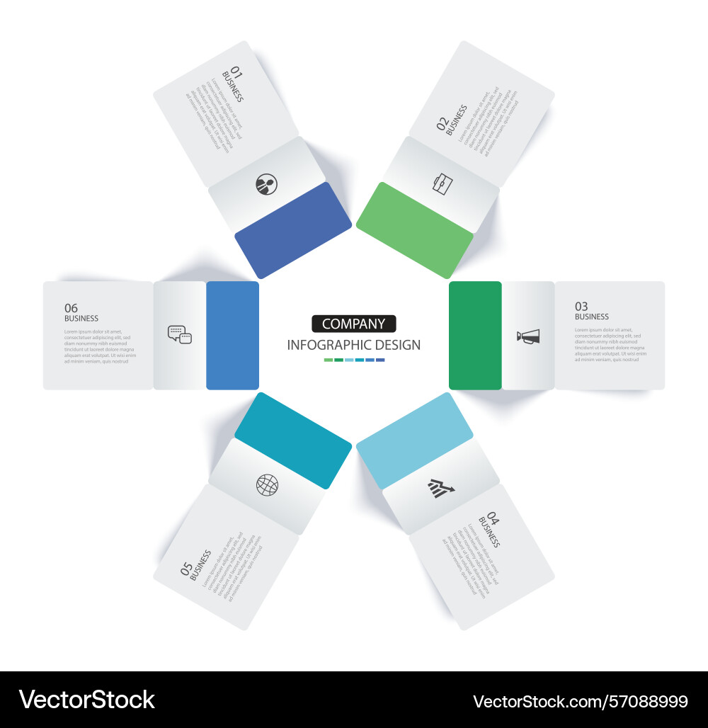 6 data infographics rectangle tab index template Vector Image