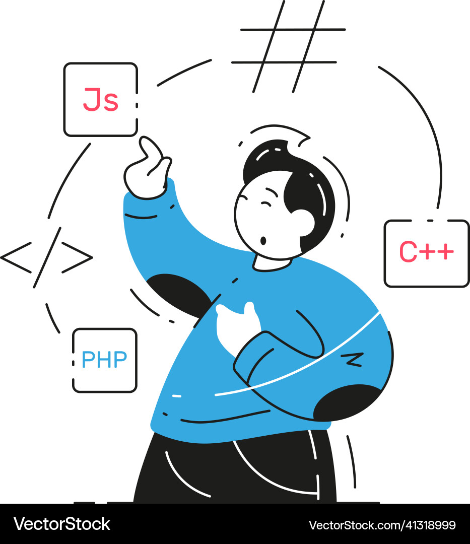 Male software developer analyzing circle coding Male software developer analyzing circle coding vector image