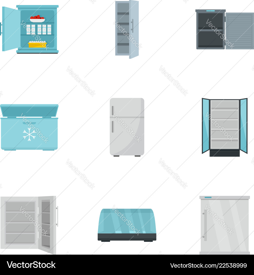 Market fridge icon set flat style Market fridge icon set flat style vector image