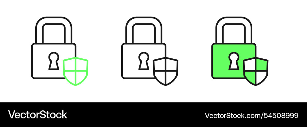 Set line shield security with lock icon isolated Set line shield security with lock icon isolated Vector Image