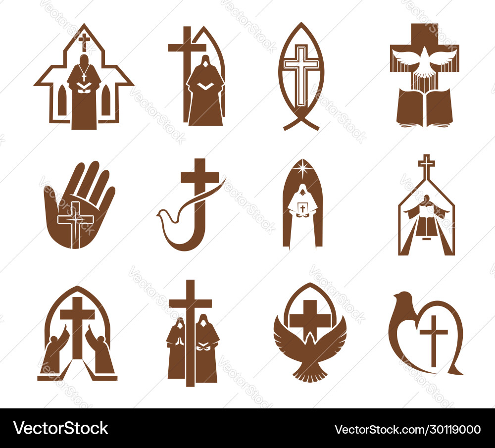 Christian Religious Icons - Cross, Dove, Bible vector image