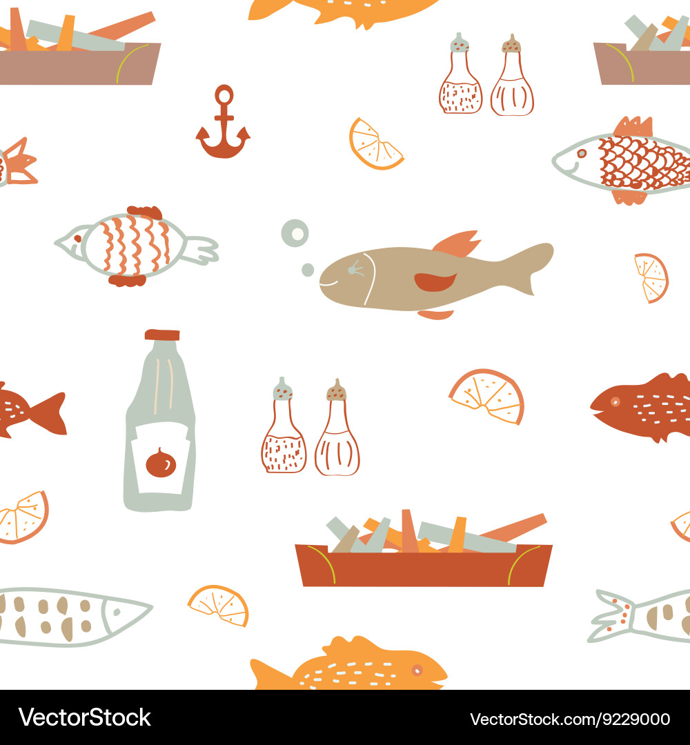 Fish and chips seamless pattern - sketchy vector image