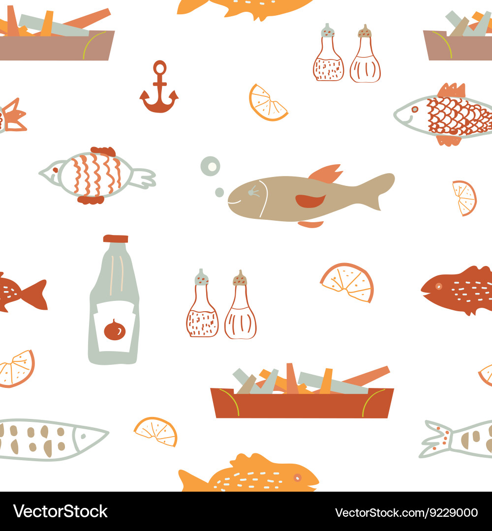 Fish and chips seamless pattern - sketchy