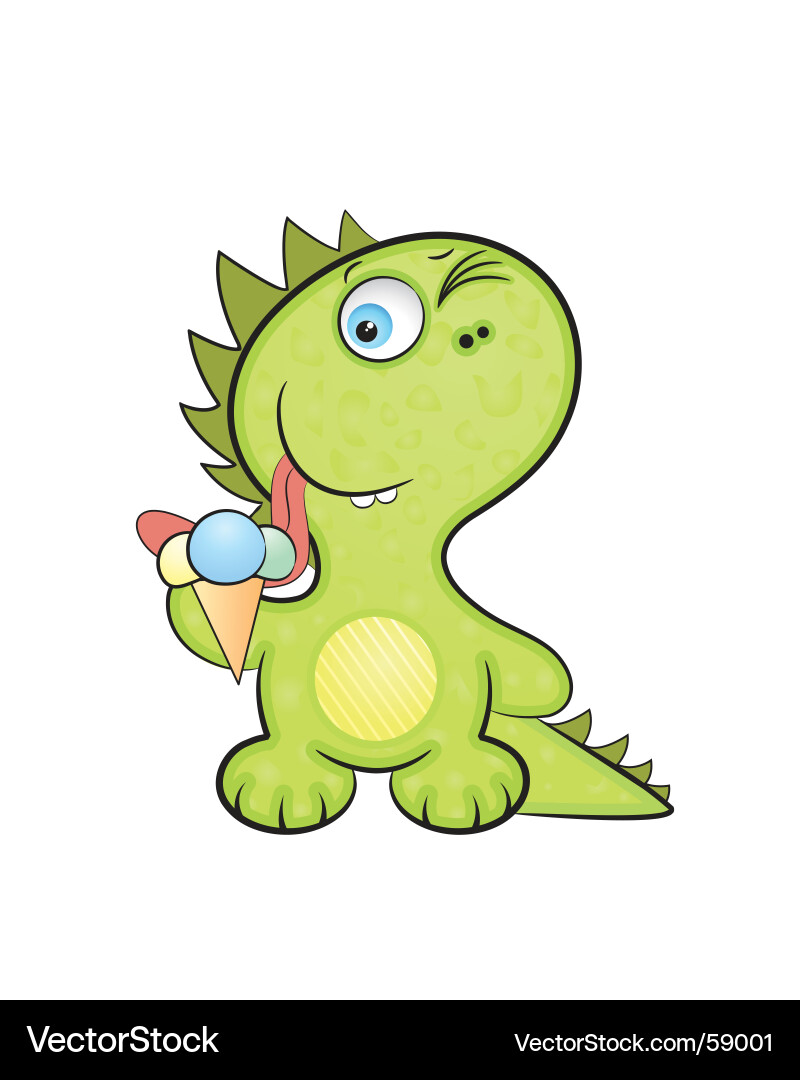 Cute Dragon Baby Eating Ice Cream vector image