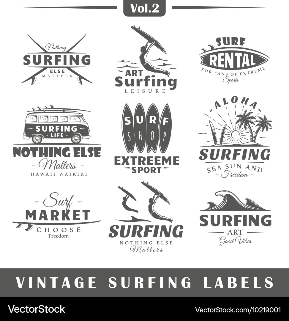 Set of vintage surfing labels vol2 vector image