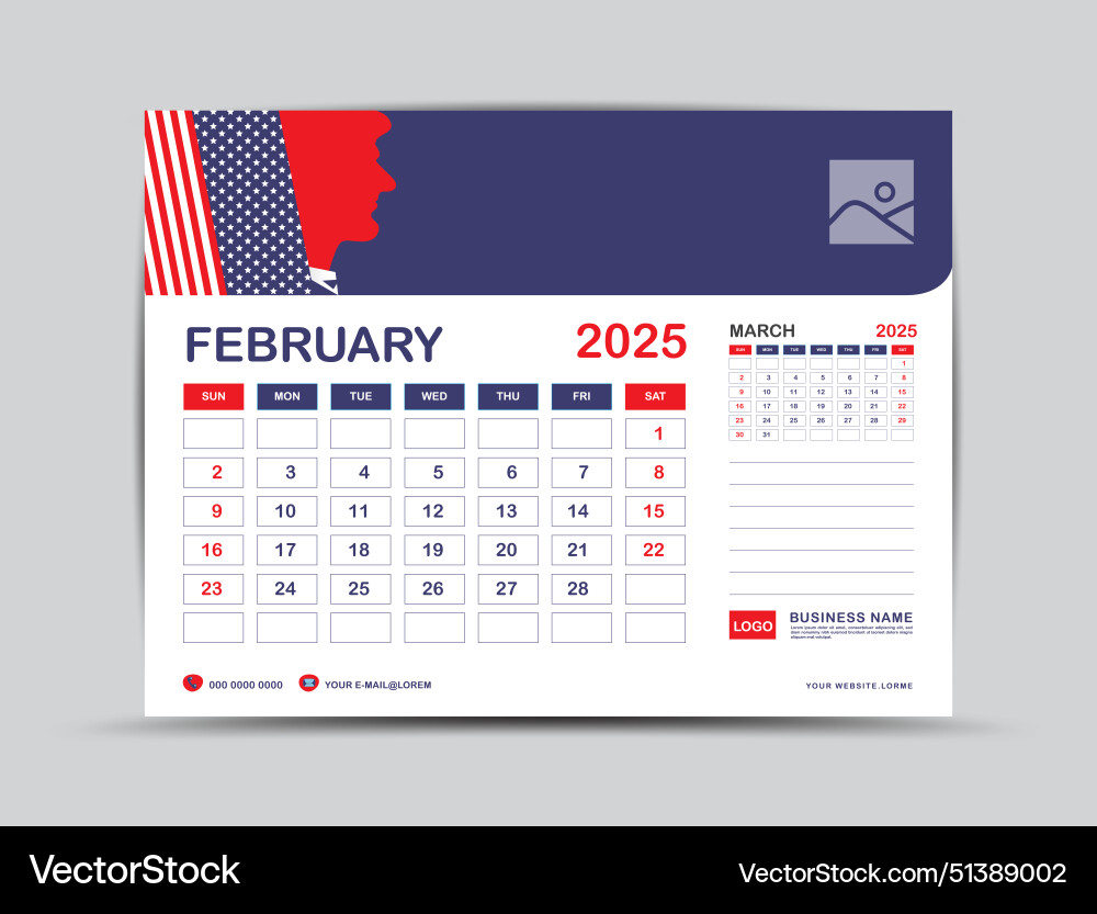Calendar 2025 design february template Royalty Free Vector