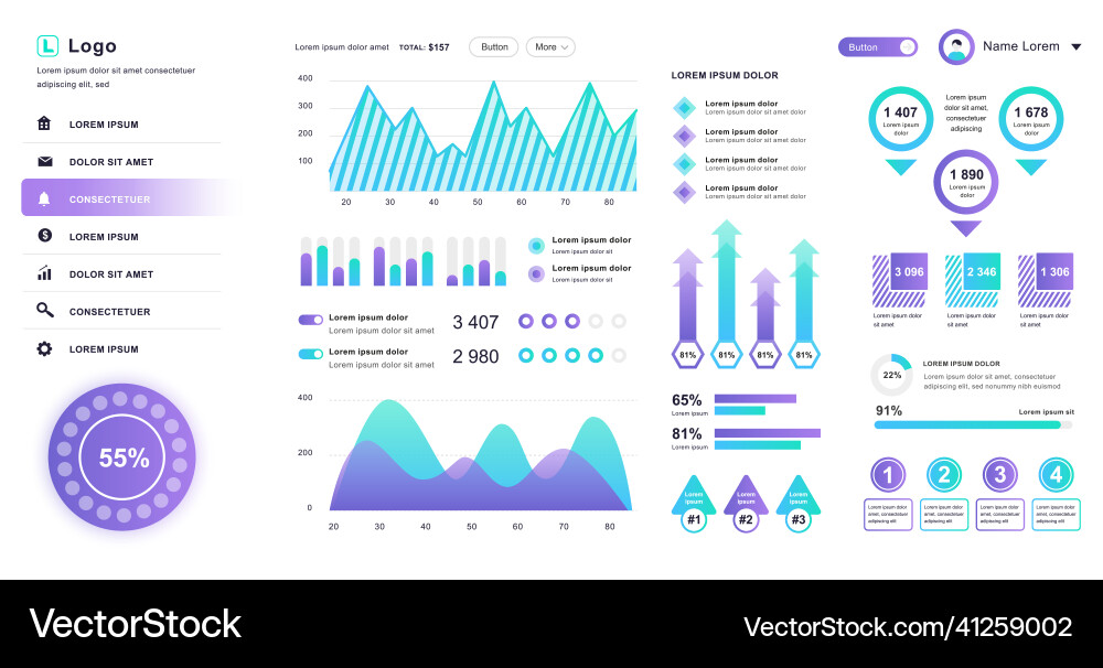 Dashboard ui admin panel design template Dashboard ui admin panel design template vector image