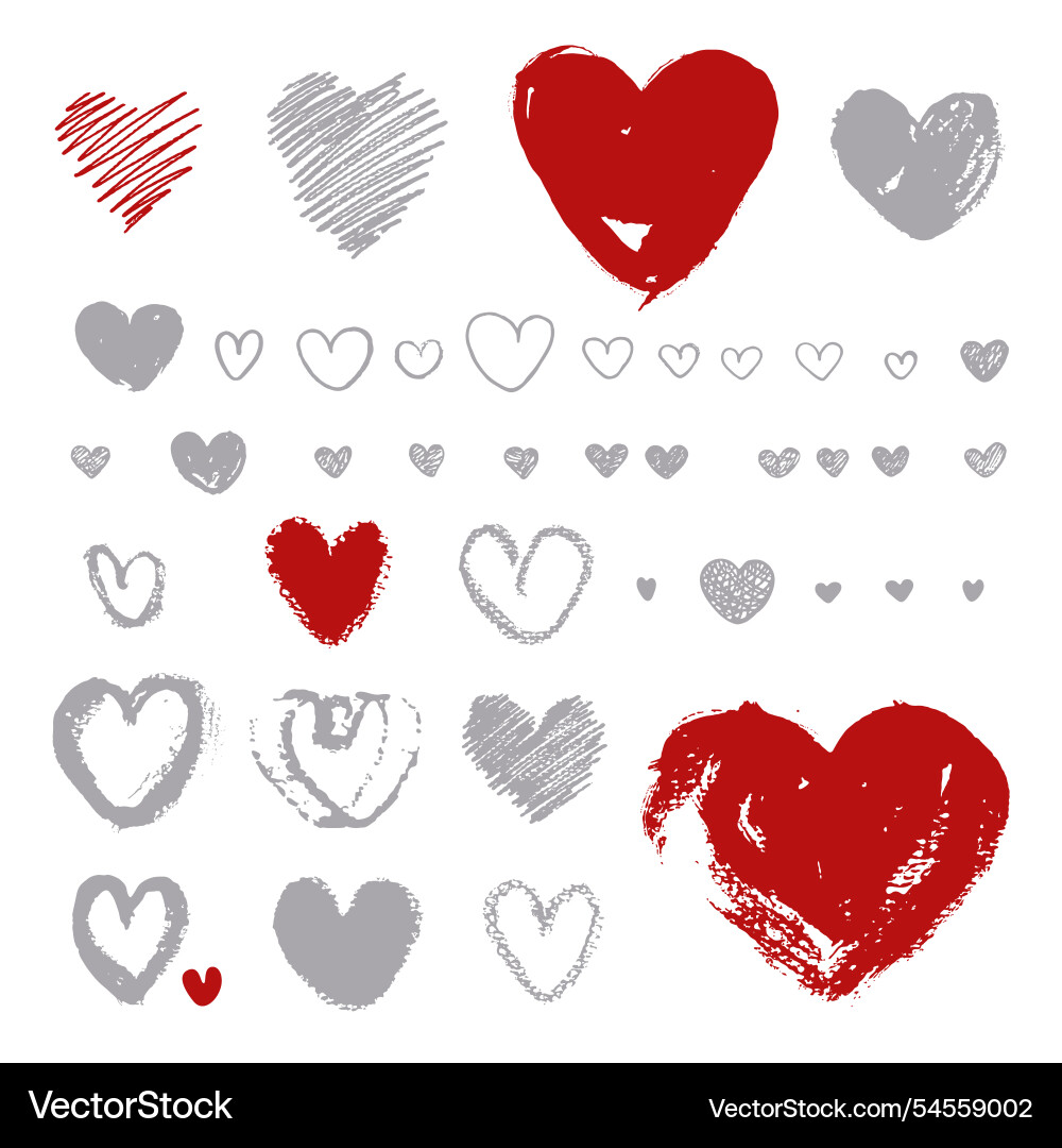 Hand- drawn hearts on white background Hand- drawn hearts on white background vector image