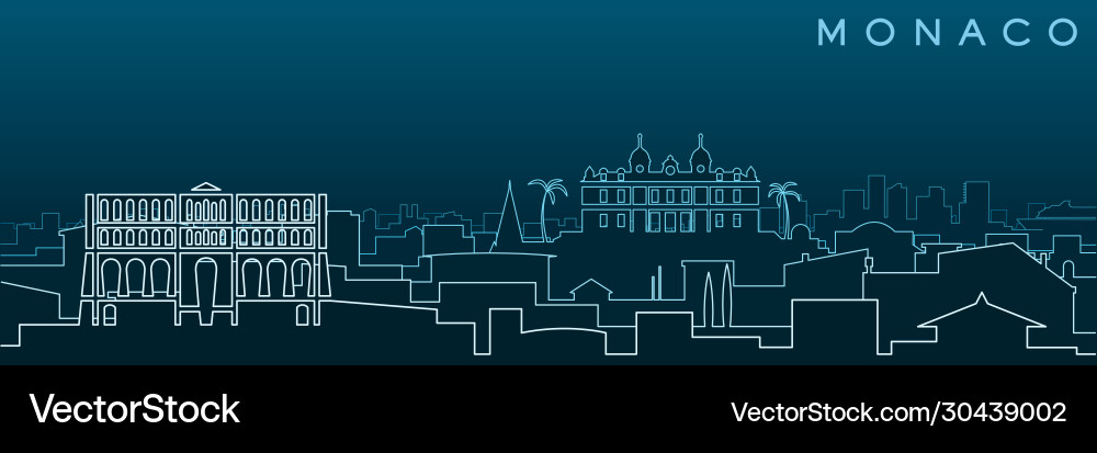 Monaco multiple lines skyline and landmarks vector image