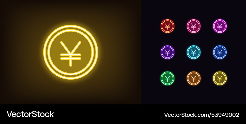 Outline Neon Yuan Münze Symbol gesetzt Glühen Outline Neon Yuan Münze Symbol gesetzt Glühen vektorbild