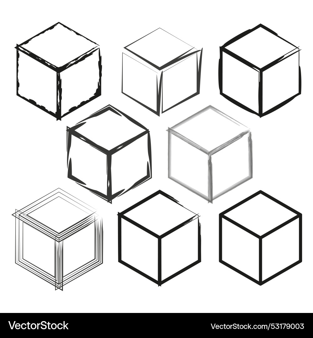 Collection of cube sketches various styles 3d Collection of cube sketches various styles 3d Vector Image