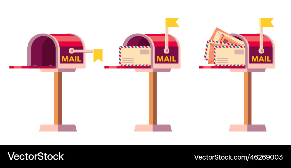 Full mailbox empty postbox mail container Full mailbox empty postbox mail container vector image