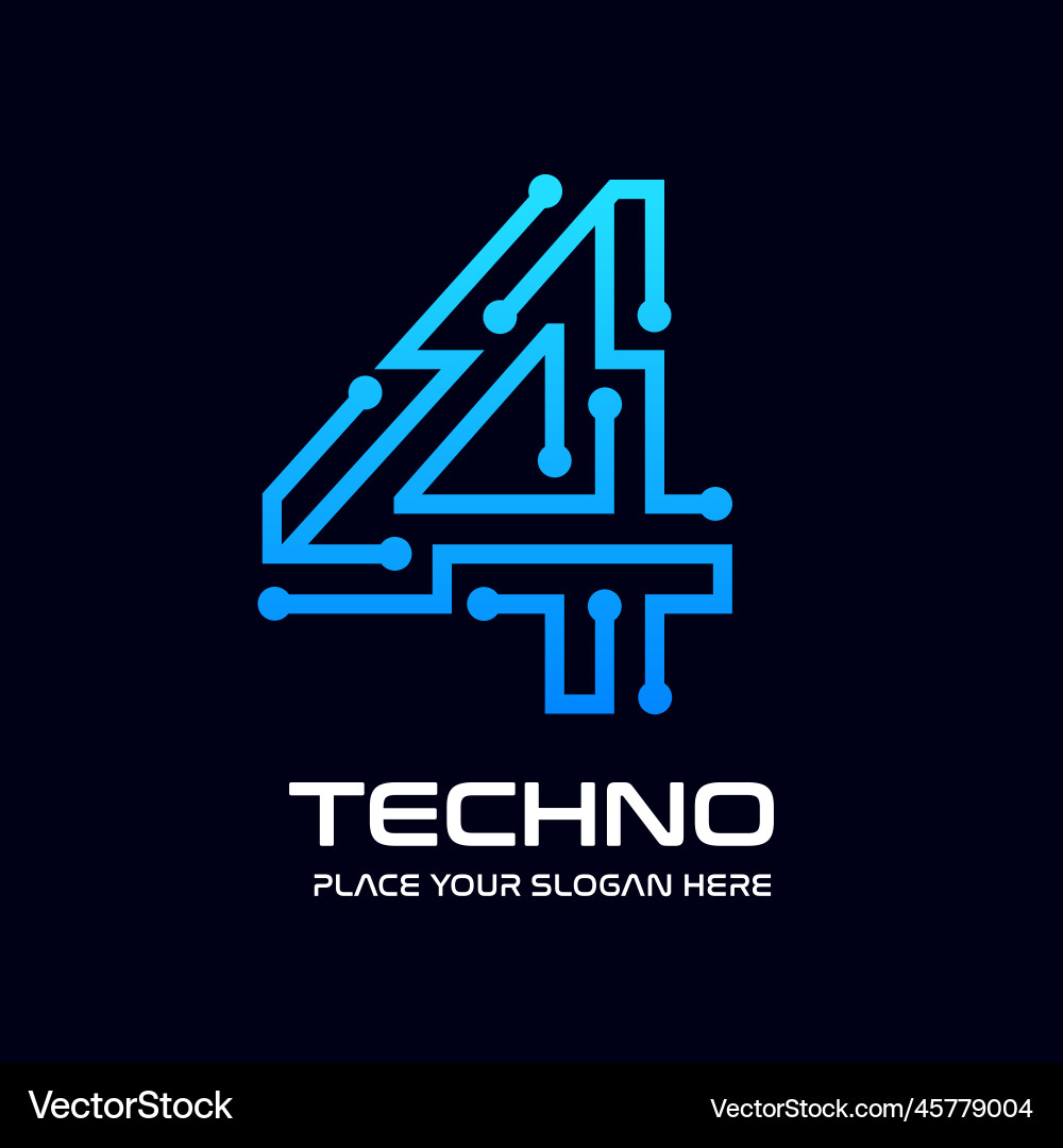 Four or 4 number technology logo template vector image