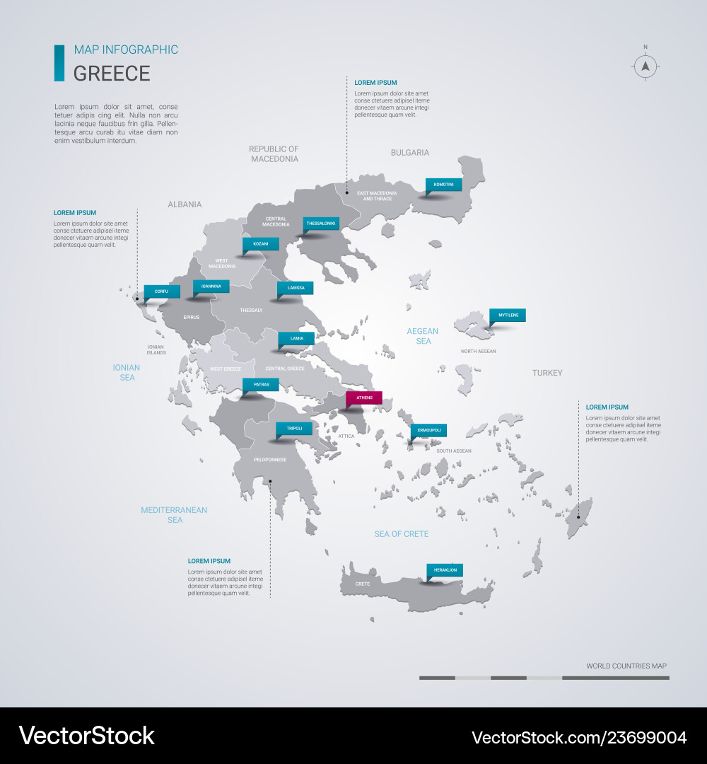 Griechenland Karte mit Infografiken Zeigermarken Griechenland Karte mit Infografiken Zeigermarken vektorbild