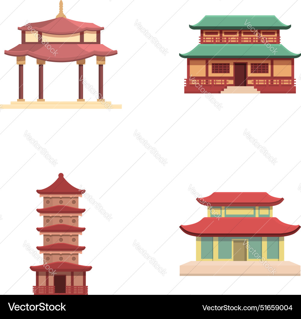 Pagoda icons set cartoon asian traditional Pagoda icons set cartoon asian traditional vector image