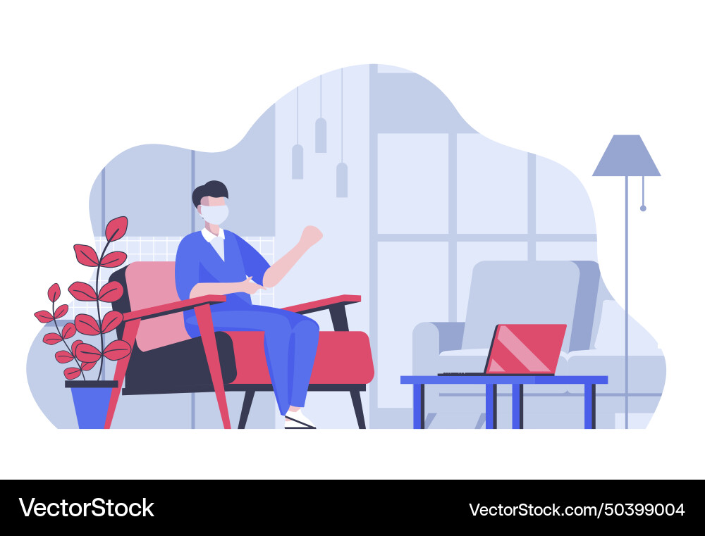 Stay at home concept with cartoon people in flat vector image