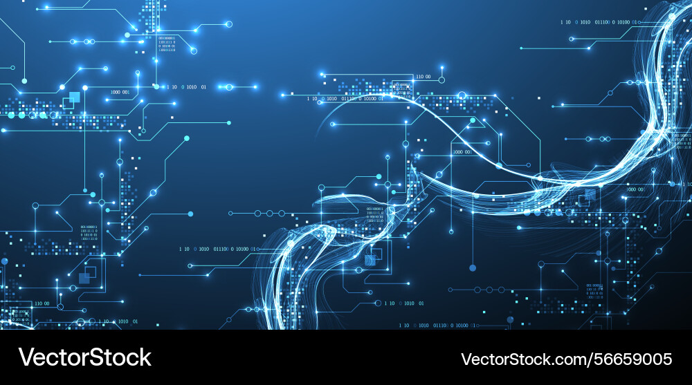Abstract data wave with futuristic circuit lines vector image
