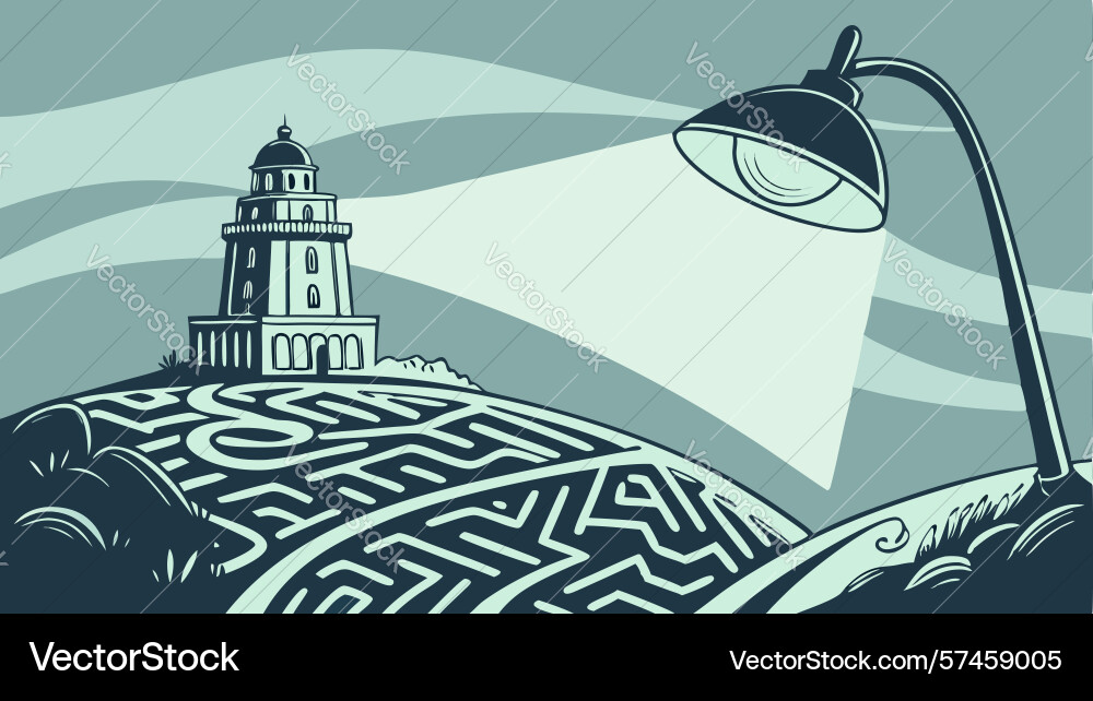 Abstract path leading to a lighthouse design Vector Image