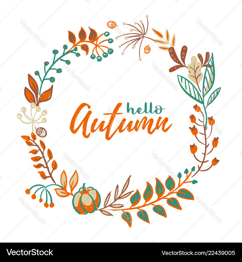 Autumn Wreath with Fruits & Leaves Vector Image