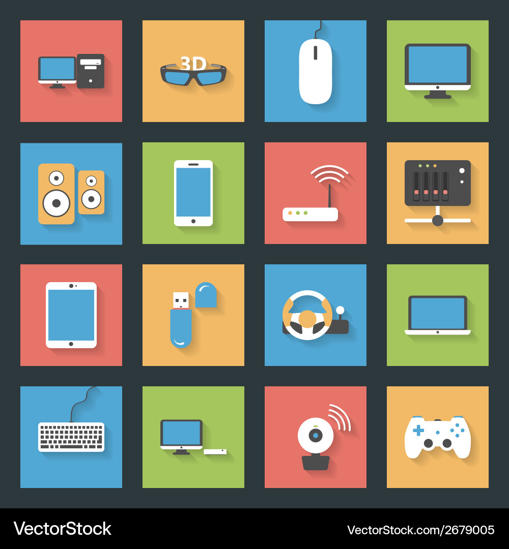 Computers peripherals and network devices flat vector image