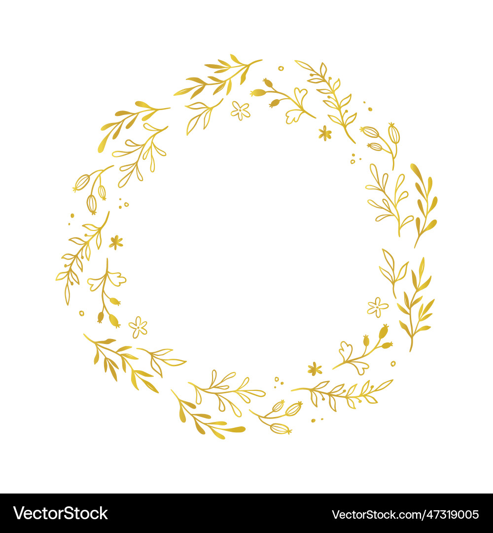 Golden Floral Wreath Frame Vector Image