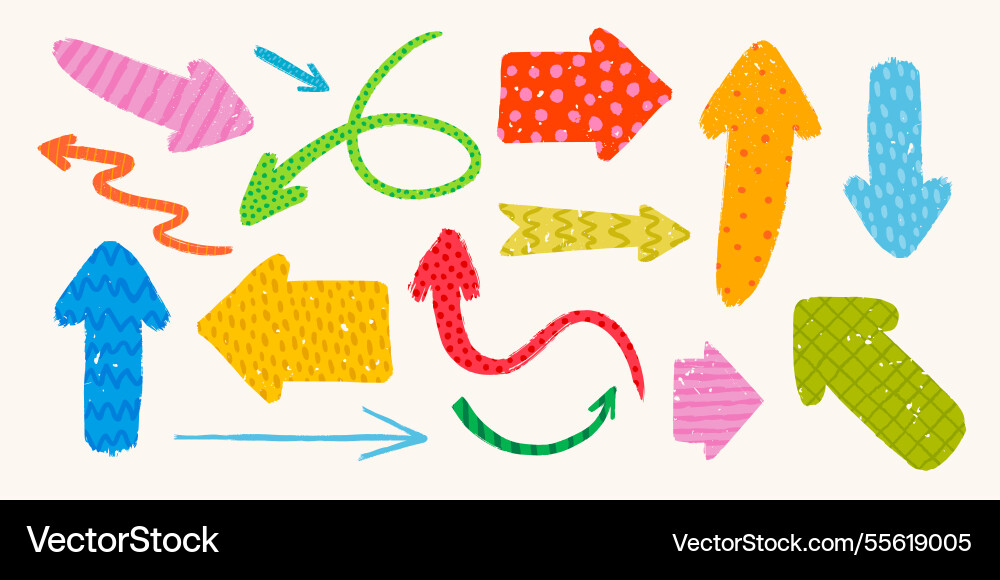 Hand drawn arrows with various patterns Hand drawn arrows with various patterns vector image