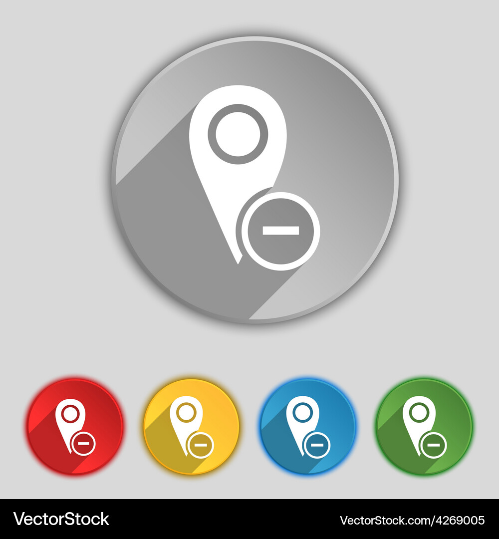Map pointer icon sign symbol on five flat buttons Vector Image