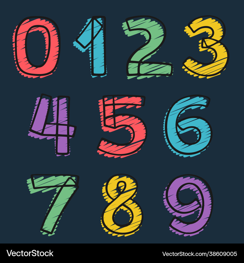 Numbers set hand-drawn with felt-tip and marker Numbers set hand-drawn with felt-tip and marker vector image