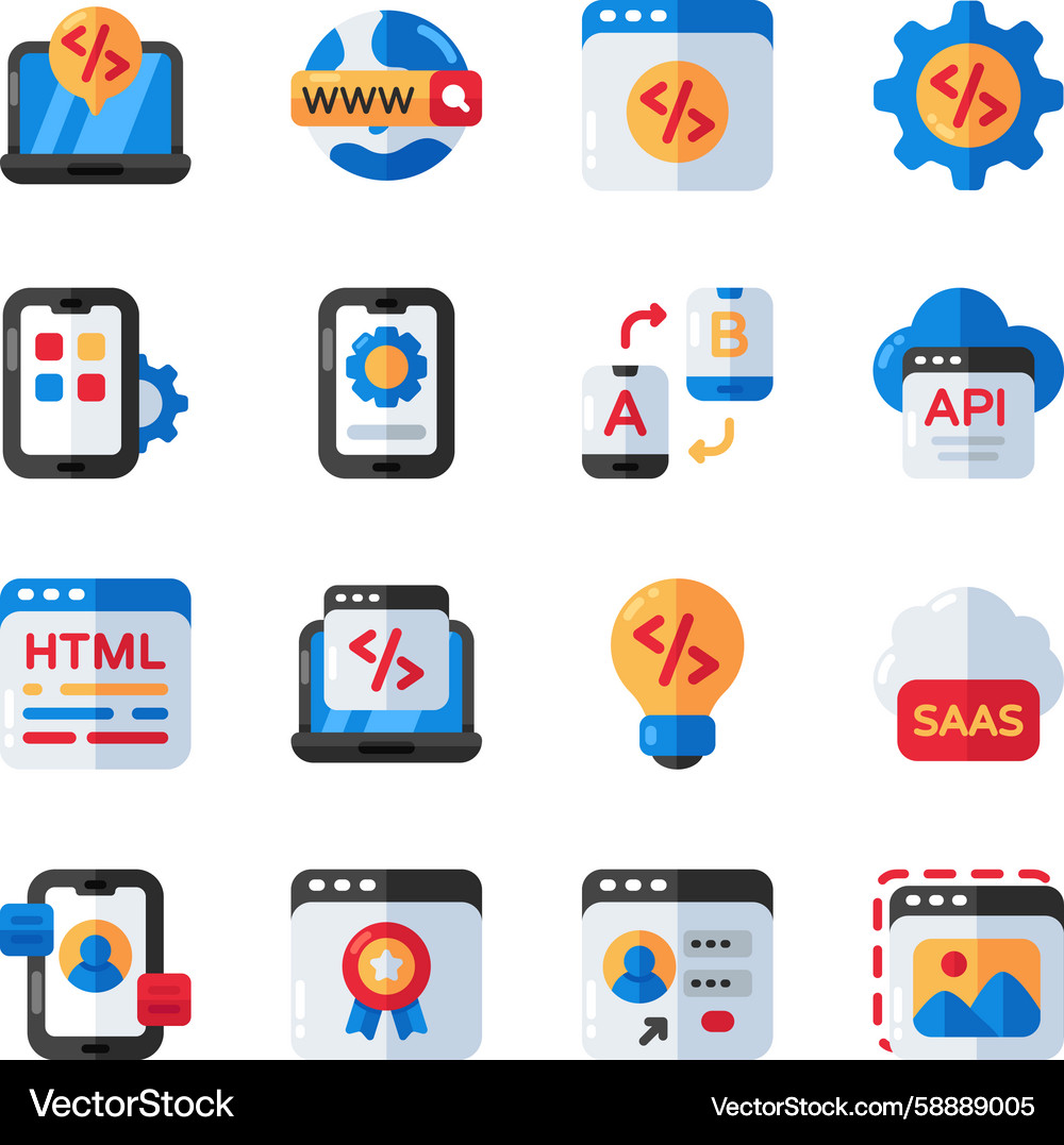 Programming Flat Icons Set Vector Image