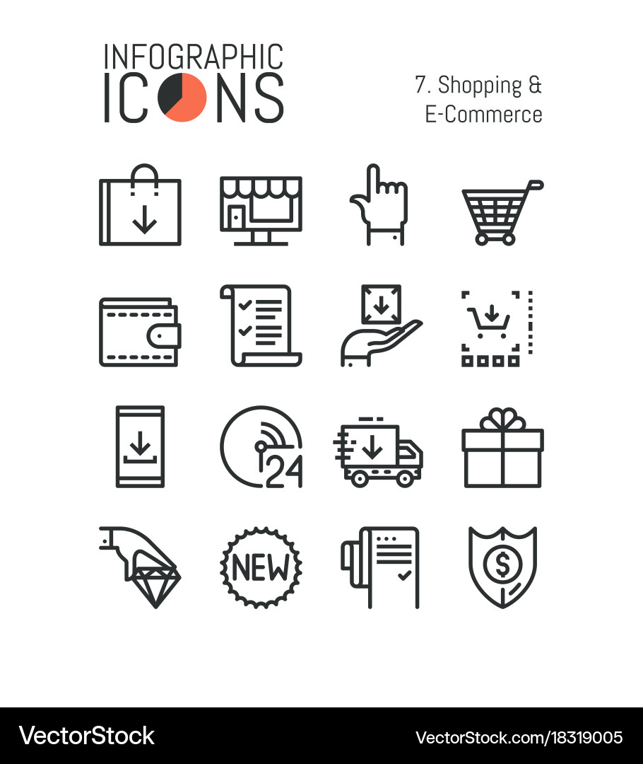 Set of simple thin line icons shopping and e vector image