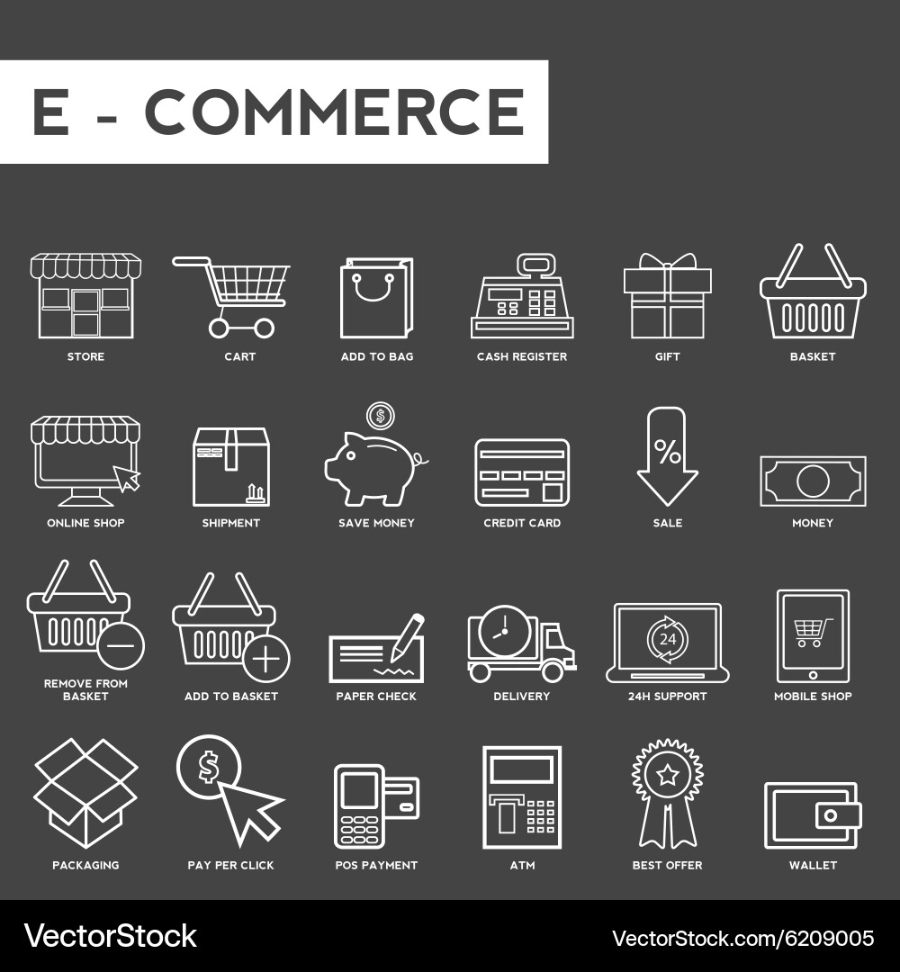 Set of thin lines web icons for e-commerce Vector Image