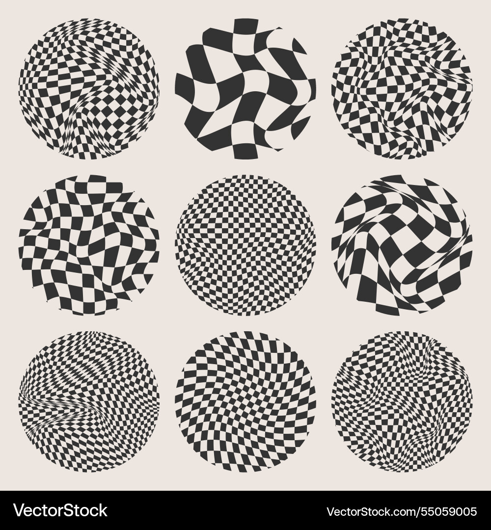 Trendy round checkered pattern distorted tiled vector image