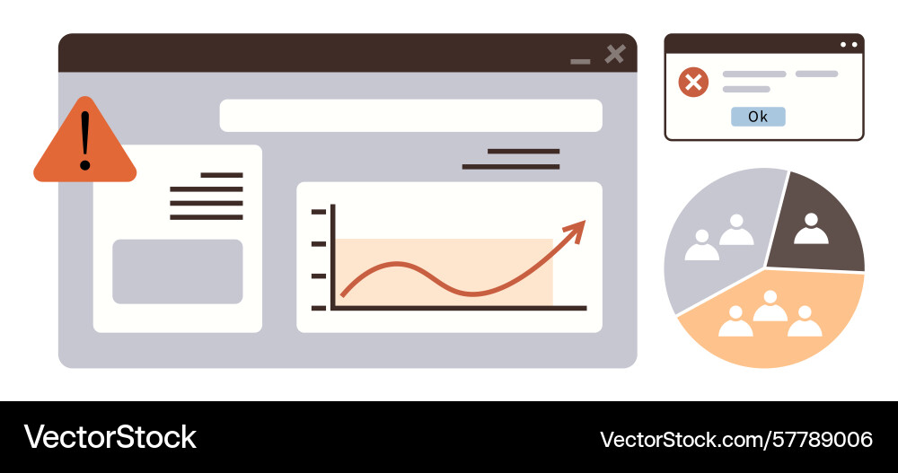 Dashboard with error alert growth chart and user vector image